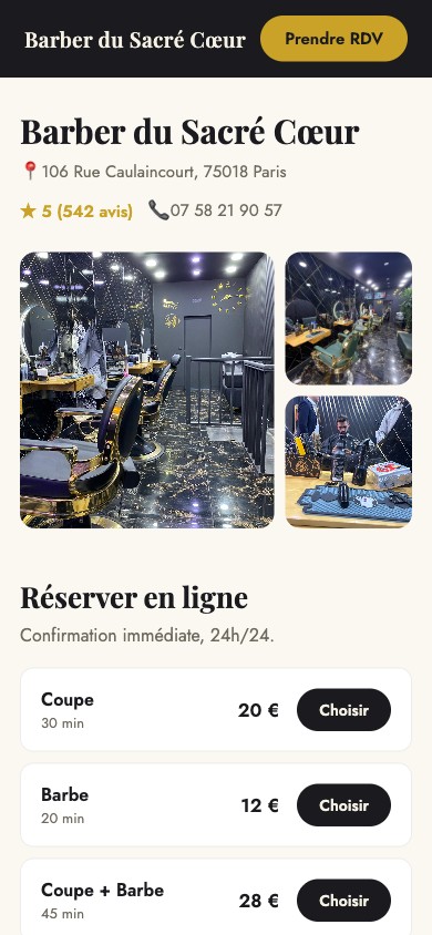 La vitrine d'un salon sur téléphone : photos, avis Google et réservation en ligne